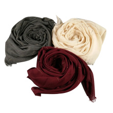 Neueste Hijab Plain Pashmina muslimischen Schal Strass Frauen Baumwolle Viskose Gilter Hijab Schal